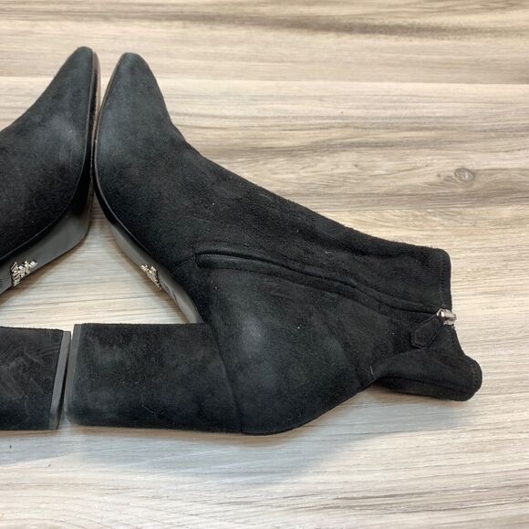PRADA Black Italian Suede Leather High Heel Ankle Boots Square Toe EU 38.5 7.5 - Picture 4 of 13
